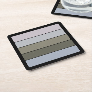 Grays Greens And Black Stripes On Watercolor Paper Square Paper Coaster