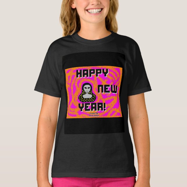 Grays New Year Wishes Girls Black Basic T Shirt (Front)