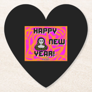 Grays New Year Wishes Heart Paper Coaster