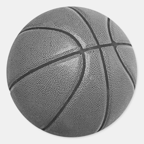 Grayscale Basketball Classic Round Sticker