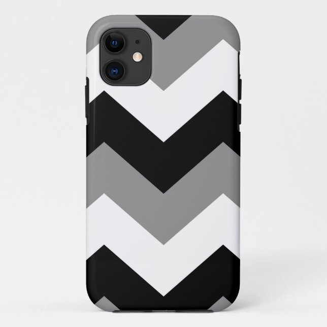 Grayscale Black Gray & White Chevron Case-Mate iPhone Case (Back)