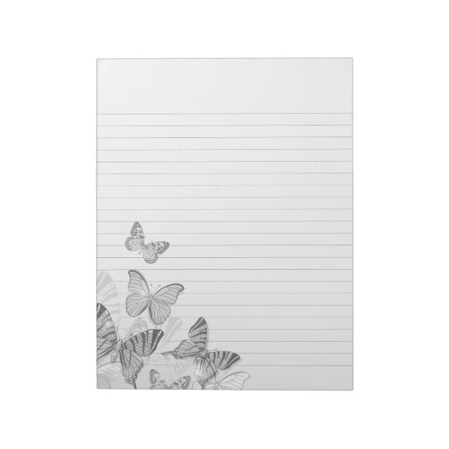 Grayscale Butterflies Lined Notes Paper Notepad (Rotated)