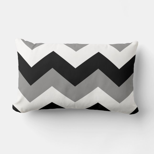 Grayscale chevron lumbar pillow black and white (Front)