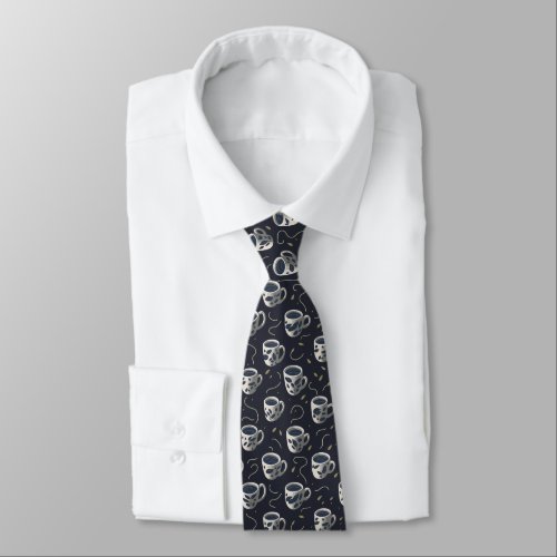 Grayscale coffee seamless pattern dark back neck tie