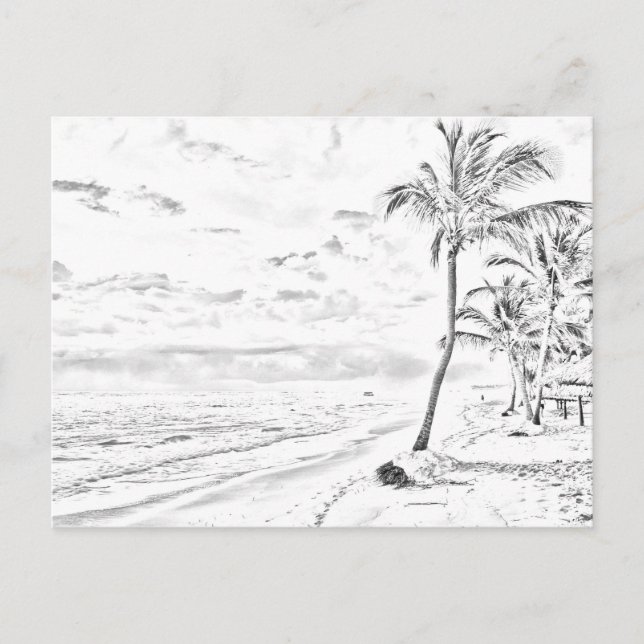 Grayscale Coloring Beach Postcard (Front)