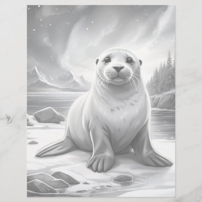 Grayscale Coloring Page - Seal Painting (Front)