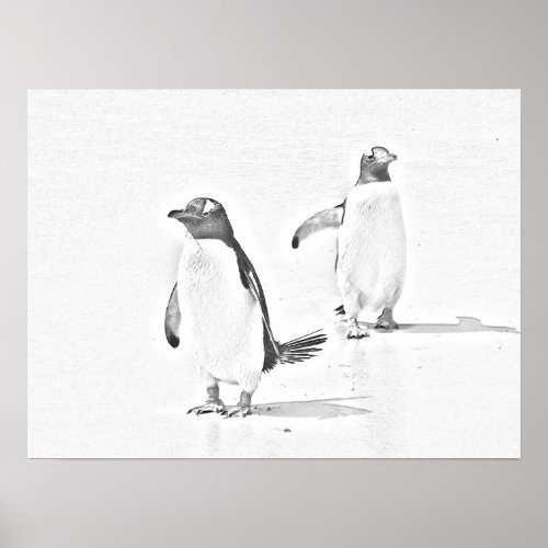 Grayscale Coloring Penguins Antarctic Birds Poster