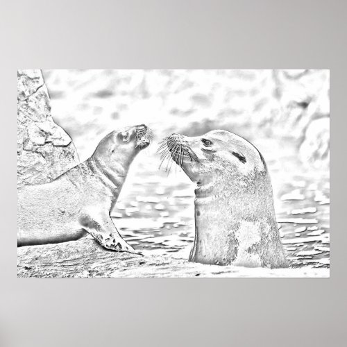 Grayscale Coloring Sea Lion Poster