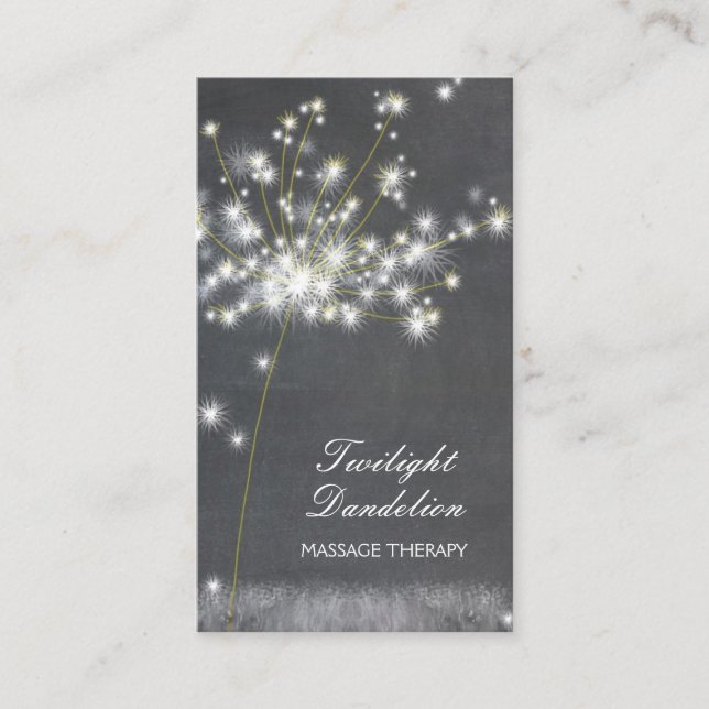 Grayscale Dandelion Massage Therapy Business Card (Front)
