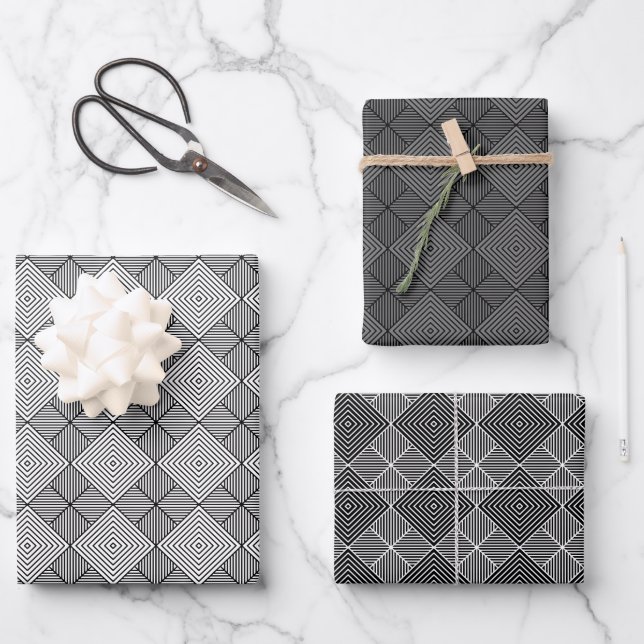 Grayscale ED Argyle Wrapping Paper Sheets (Front)