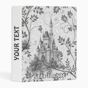 Grayscale Fairytale Castle with Ornate Vine Border Mini Binder