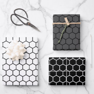 Grayscale Honeycomb Wrapping Paper Sheets
