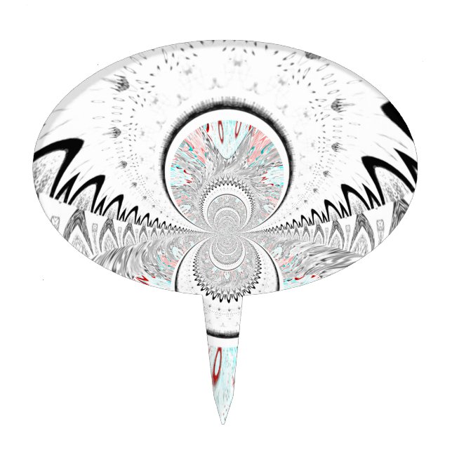 Grayscale Kaleidoscope Art Print Cake Topper (Front)