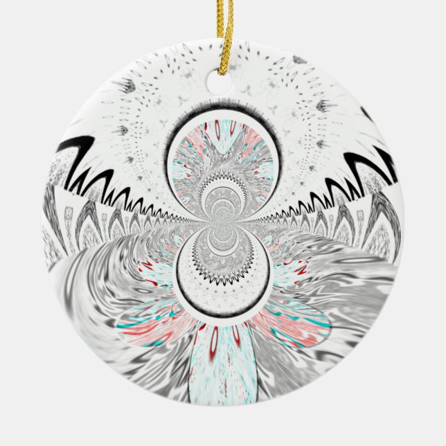 Grayscale Kaleidoscope Art Print Ceramic Ornament (Front)
