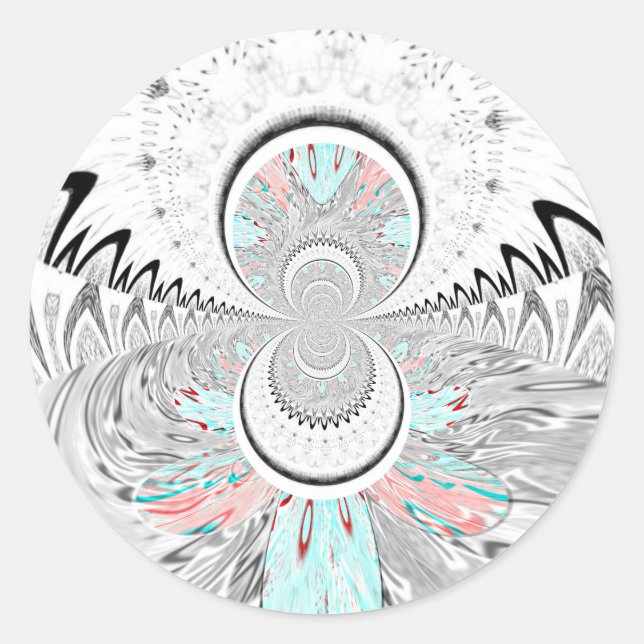 Grayscale Kaleidoscope Art Print Classic Round Sticker (Front)
