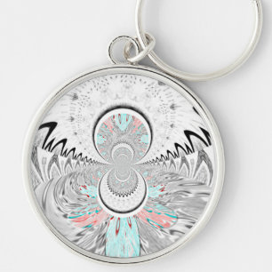 Grayscale Kaleidoscope Art Print Keychain