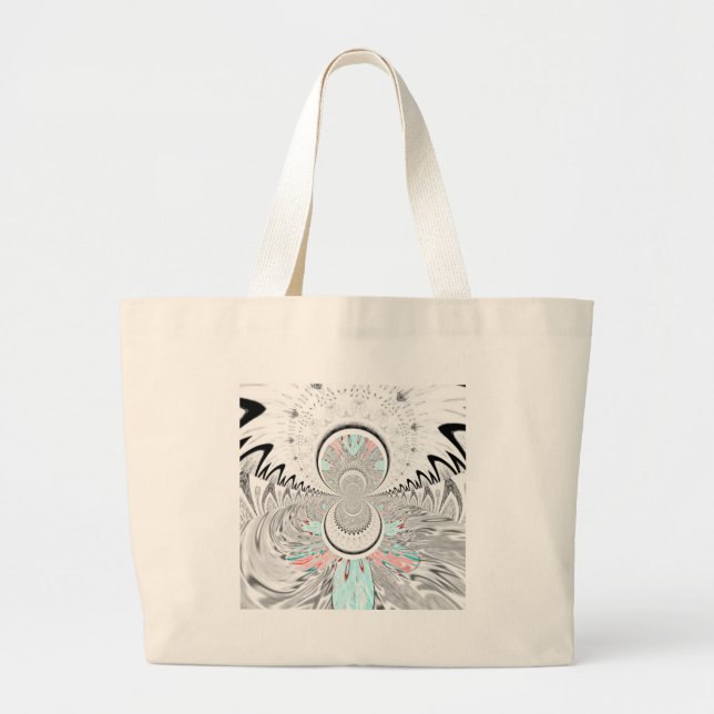 Grayscale Kaleidoscope Art Print Large Tote Bag (Front)