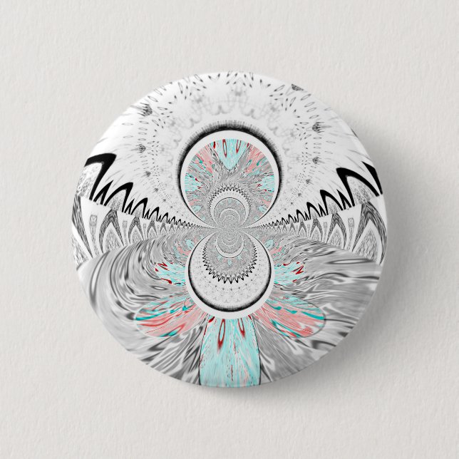 Grayscale Kaleidoscope Art Print Pinback Button (Front)