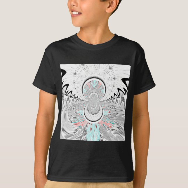 Grayscale Kaleidoscope Art Print T-Shirt (Front)