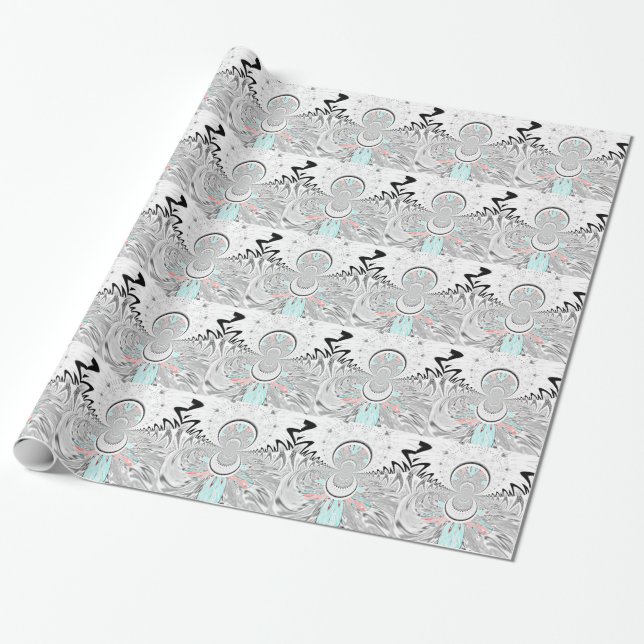 Grayscale Kaleidoscope Art Print Wrapping Paper (Unrolled)