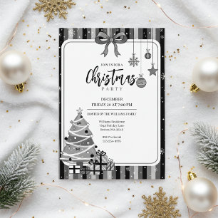 Grayscale Modern Christmas Tree Invitation