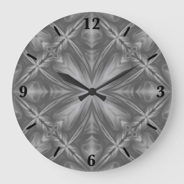 Grayscale Monochrome Cloudy Gray Abstract Pattern Large Clock (Front)