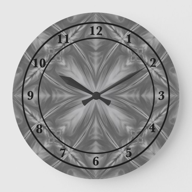 Grayscale Monochrome Cloudy Gray Abstract Pattern Large Clock (Front)