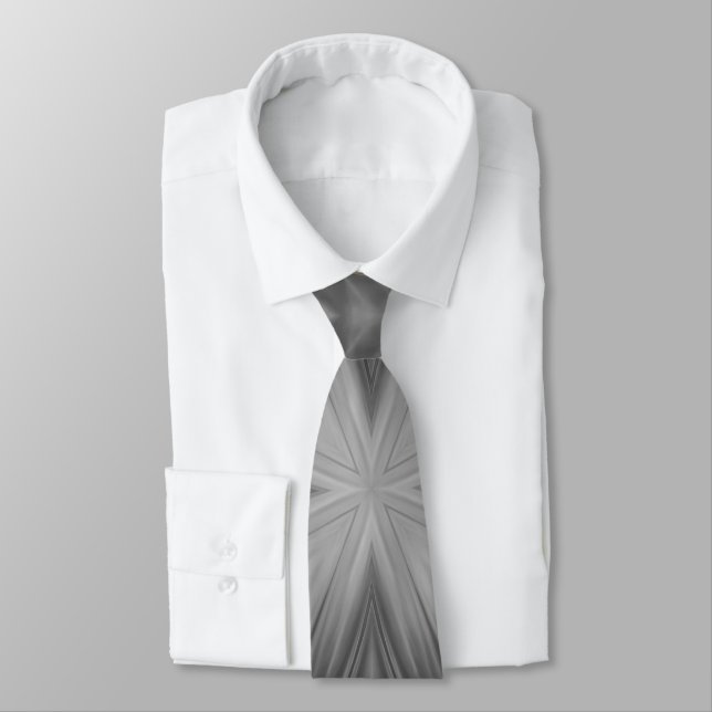 Grayscale Monochrome Cloudy Gray Abstract Pattern Neck Tie (Tied)