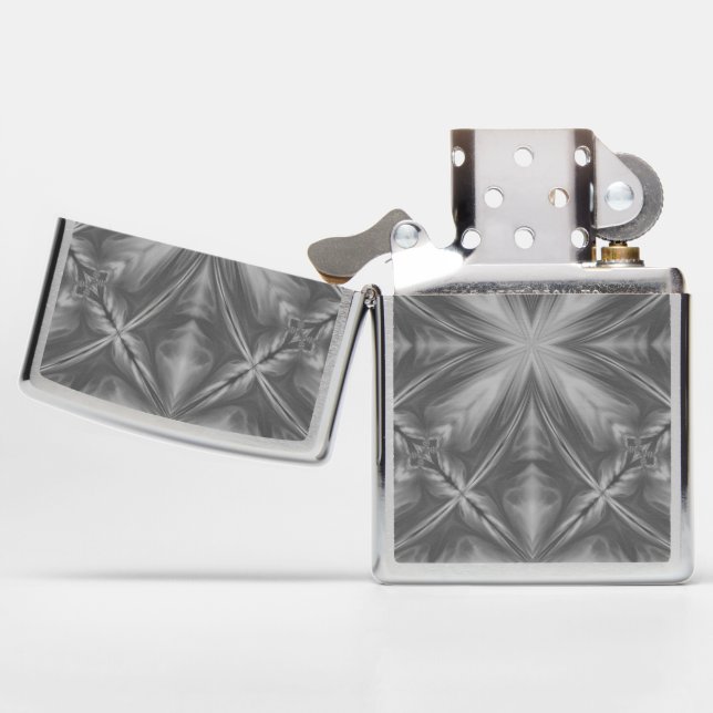 Grayscale Monochrome Cloudy Gray Abstract Pattern Zippo Lighter (Opened)