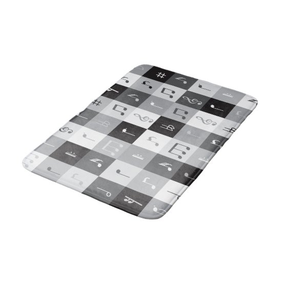Grayscale music notes pattern bath mat