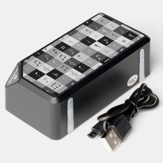 Grayscale music notes pattern bluetooth speaker