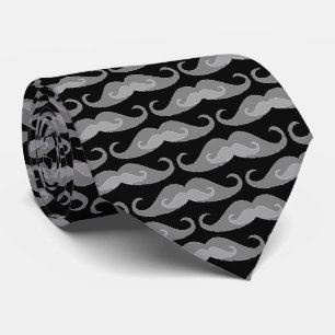 Grayscale Mustache Pattern Black Background Tie