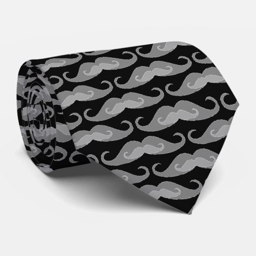 Grayscale Mustache Pattern  Black Background Tie