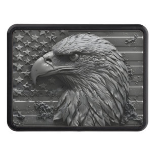 Grayscale patriotic eagle hitch cover