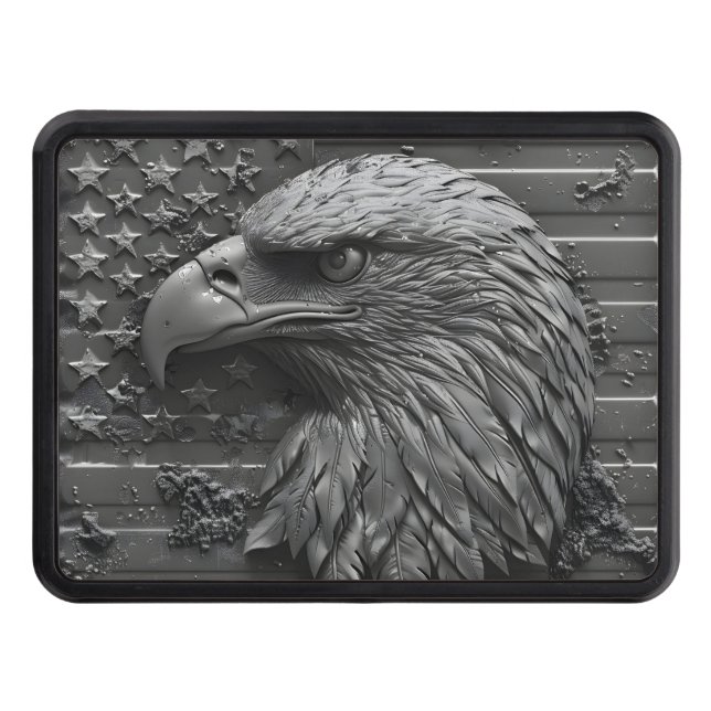 Grayscale patriotic eagle  hitch cover (Front)