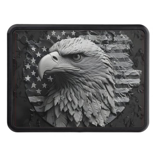 Grayscale patriotic eagle hitch cover