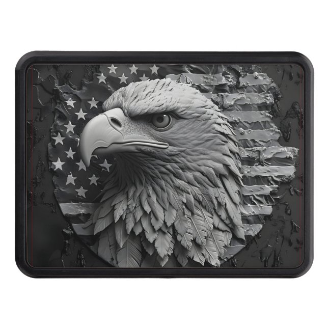 Grayscale patriotic eagle hitch cover (Front)