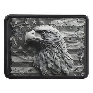 Grayscale patriotic eagle hitch cover