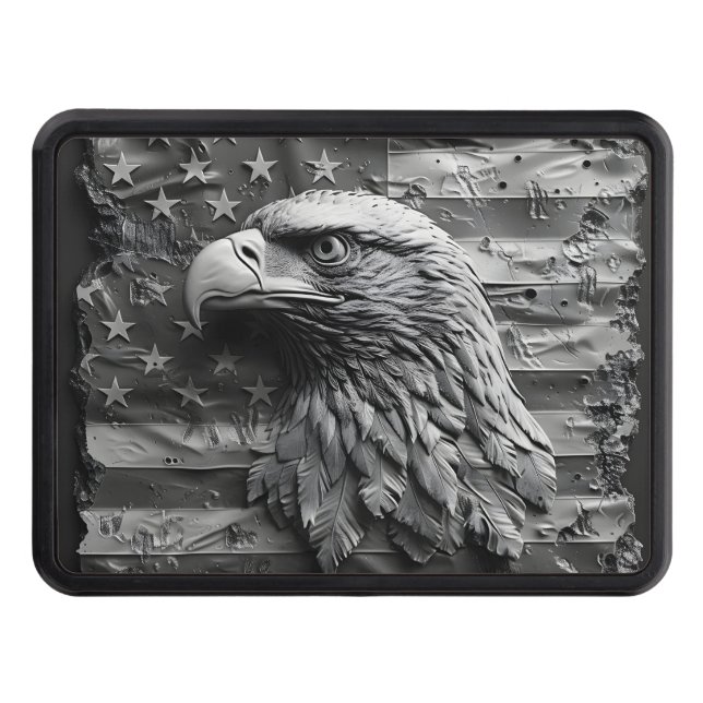 Grayscale patriotic eagle  hitch cover (Front)