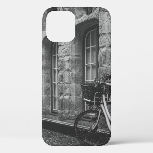 GRAYSCALE PHOTO OF BIKE PARKED BESIDE BUILDING Case-Mate iPhone CASE (Back)