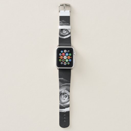 GRAYSCALE PHOTO OF ROSE APPLE WATCH BAND