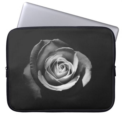 GRAYSCALE PHOTO OF ROSE LAPTOP SLEEVE