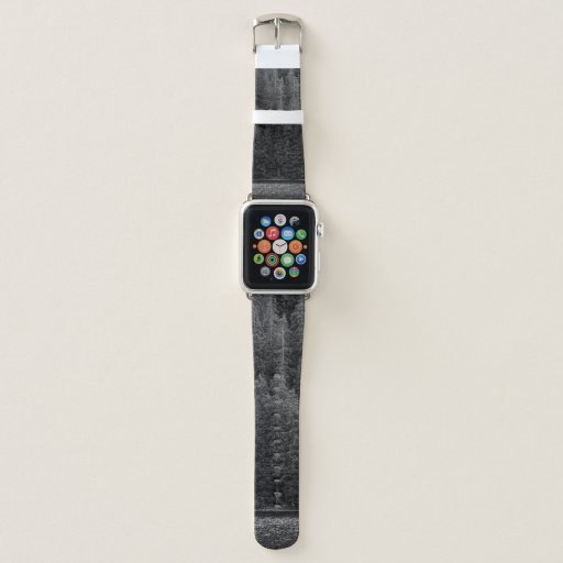 GRAYSCALE PHOTO OF TREES NEAR RIVER APPLE WATCH BAND