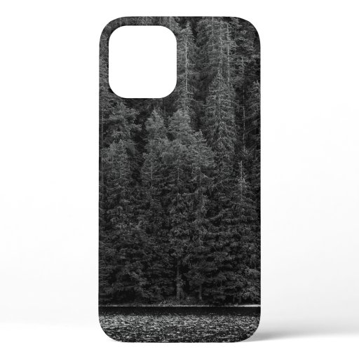 GRAYSCALE PHOTO OF TREES NEAR RIVER iPhone 12 CASE