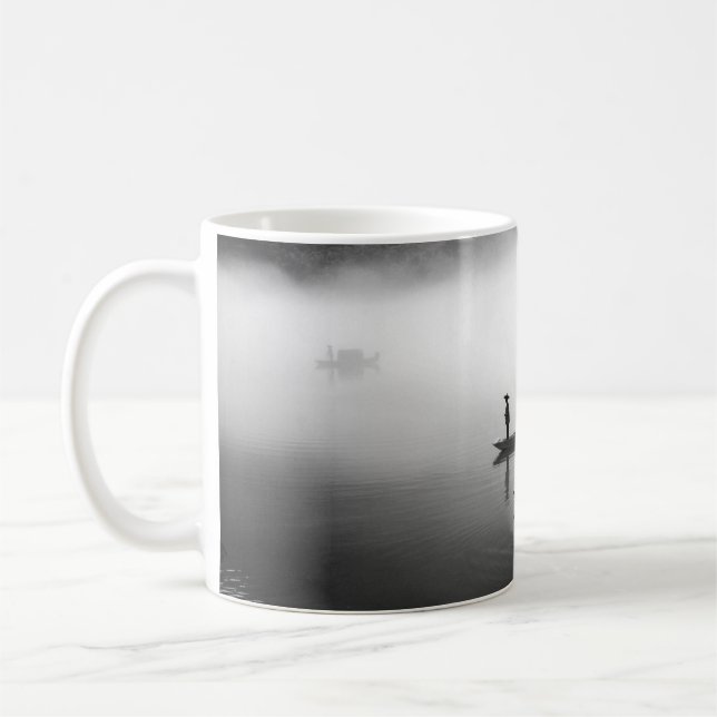 GRAYSCALE PHOTO OF TWO ROW BOATS COFFEE MUG (Left)