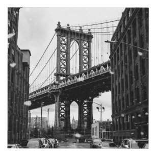 GRAYSCALE PHOTOGRAPHY OF BROOKLYN BRIDGE FAUX CANVAS PRINT
