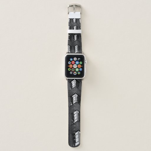 GRAYSCALE PHOTOGRAPHY OF CITY BUILDING APPLE WATCH BAND