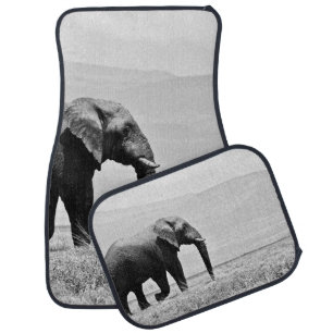 GRAYSCALE PHOTOGRAPHY OF ELEPHANT CAR FLOOR MAT