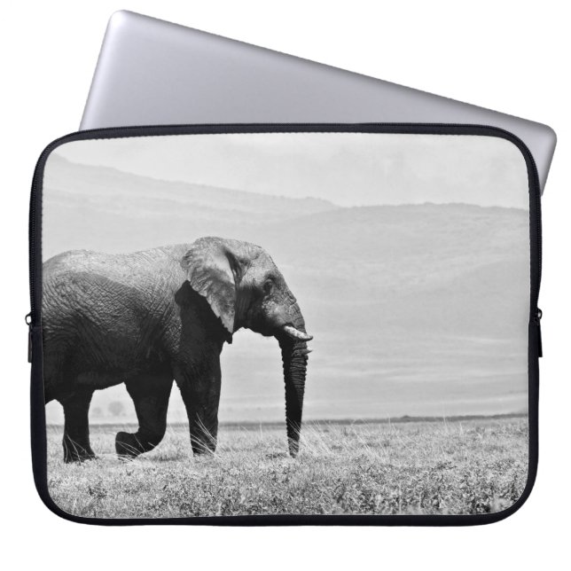 GRAYSCALE PHOTOGRAPHY OF ELEPHANT LAPTOP SLEEVE (Front)