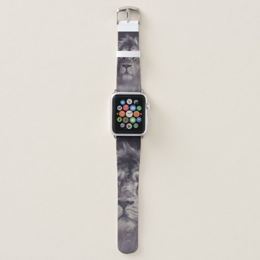 GRAYSCALE PHOTOGRAPHY OF LION APPLE WATCH BAND